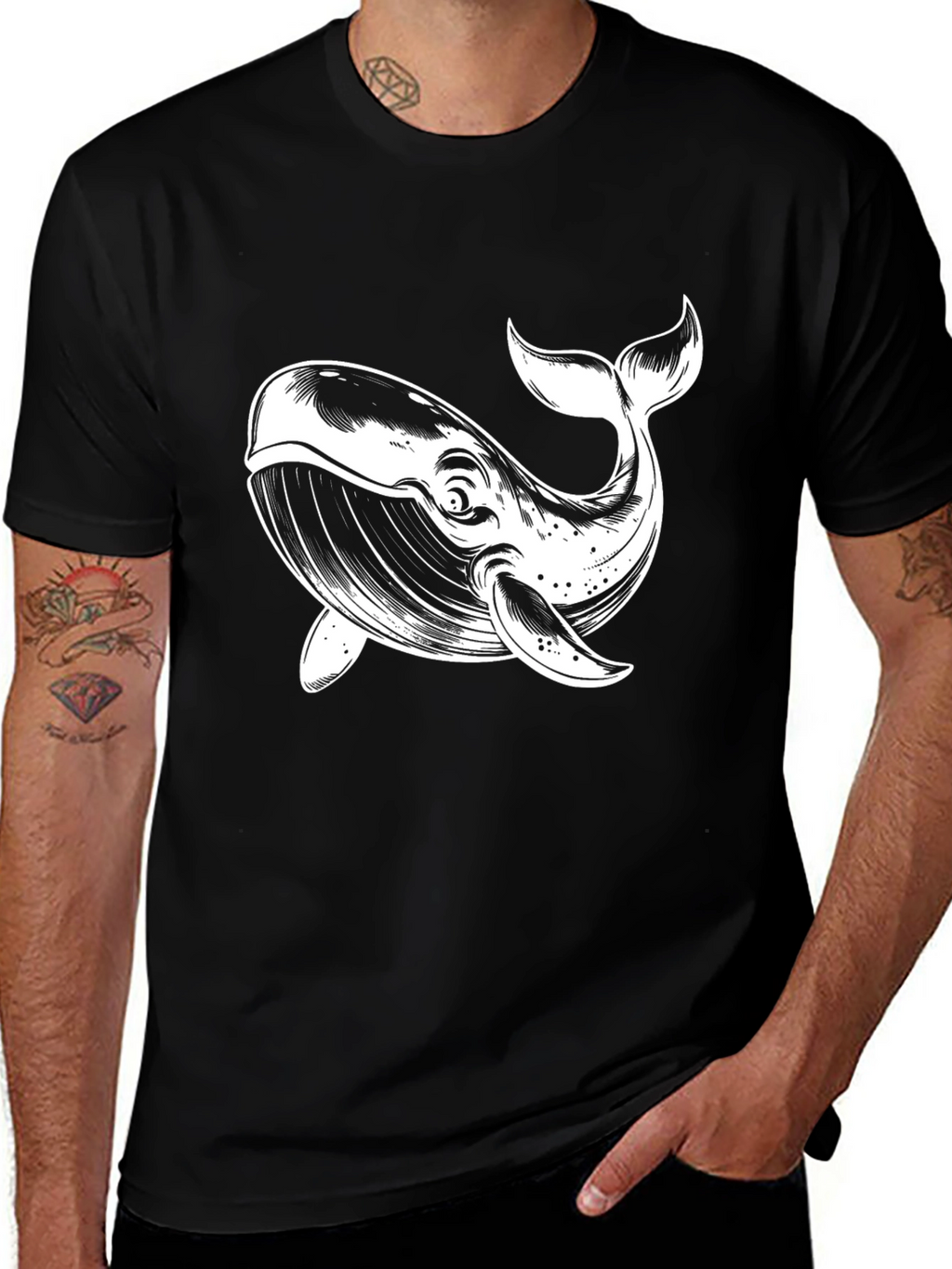 Black Whale Graphic Tee - Mens Casual T-Shirt