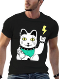 Punk Rock Lucky Cat T-Shirt - Black Cotton Tee