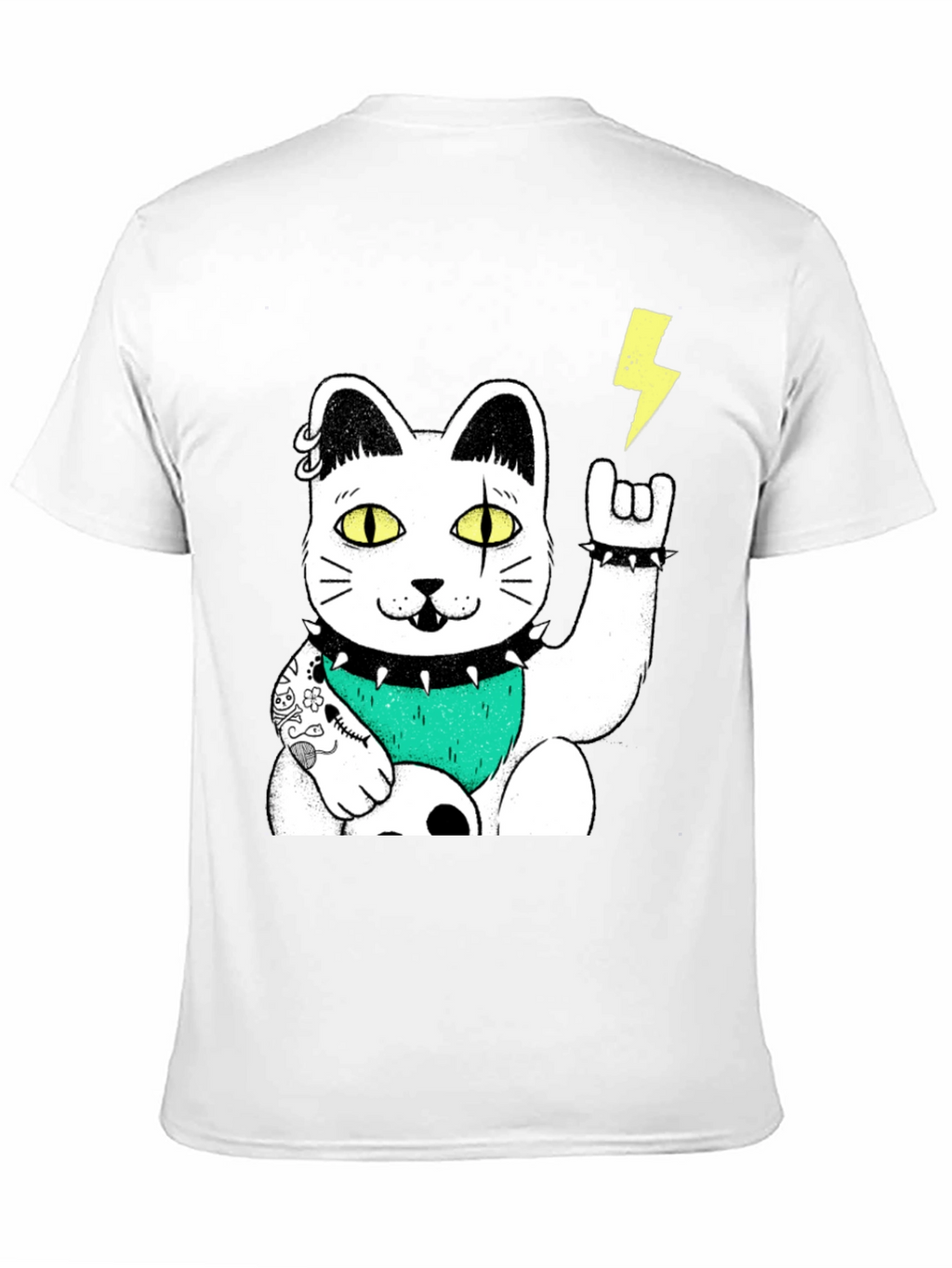 Punk Rock Lucky Cat T-Shirt - Black Cotton Tee