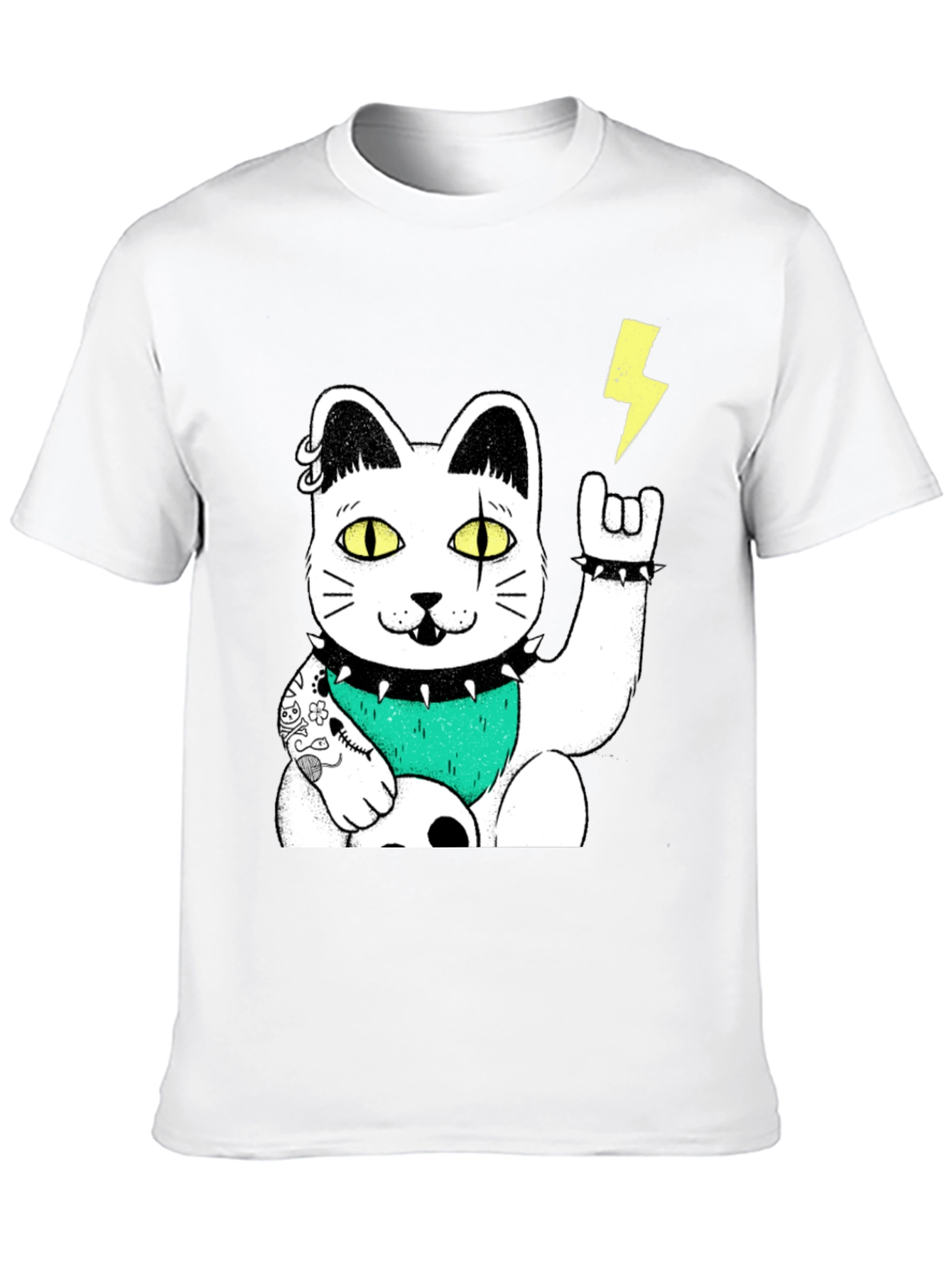 Punk Rock Lucky Cat T-Shirt - Black Cotton Tee