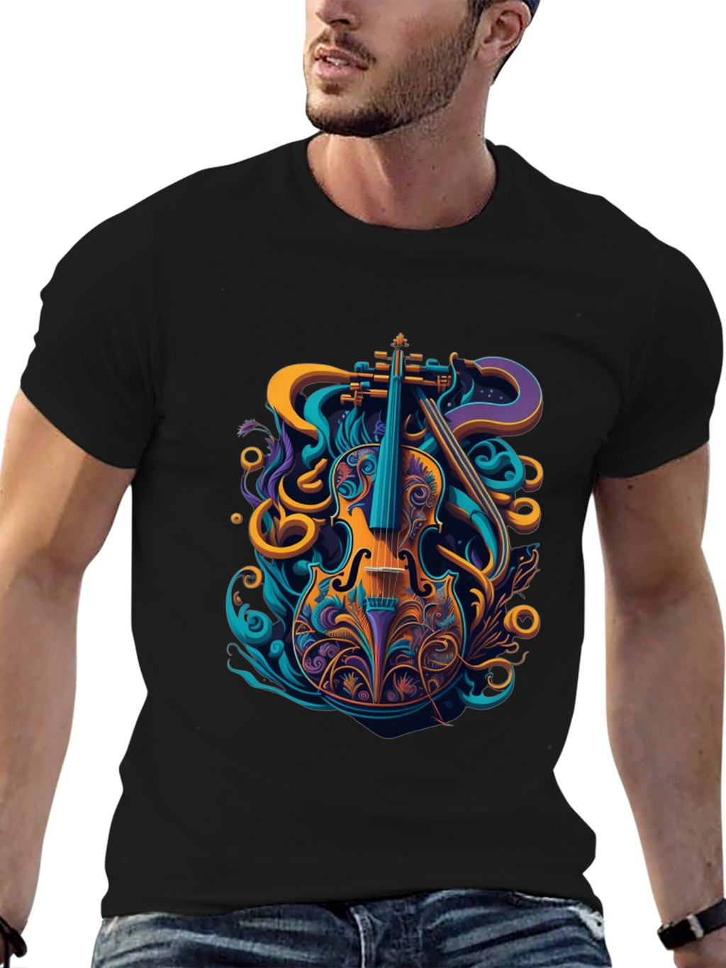Vibrant Violin Graphic Tee - Stylish Musical Design