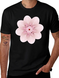 Black T-Shirt with Pink Floral Design