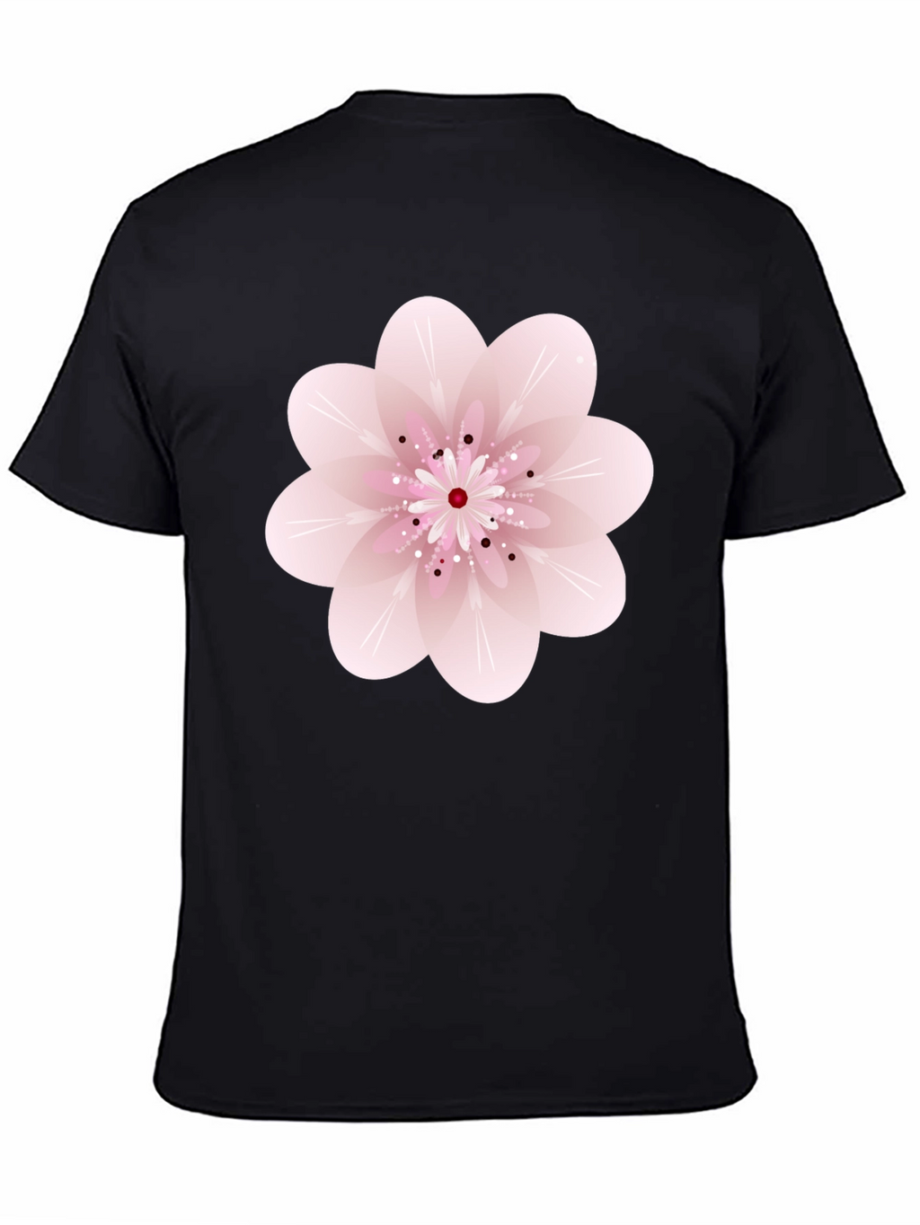 Black T-Shirt with Pink Floral Design