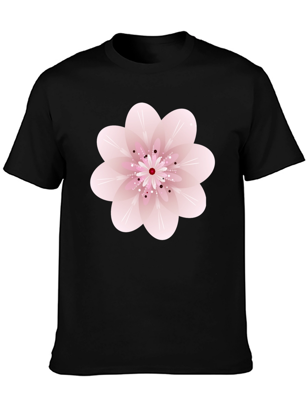 Black T-Shirt with Pink Floral Design
