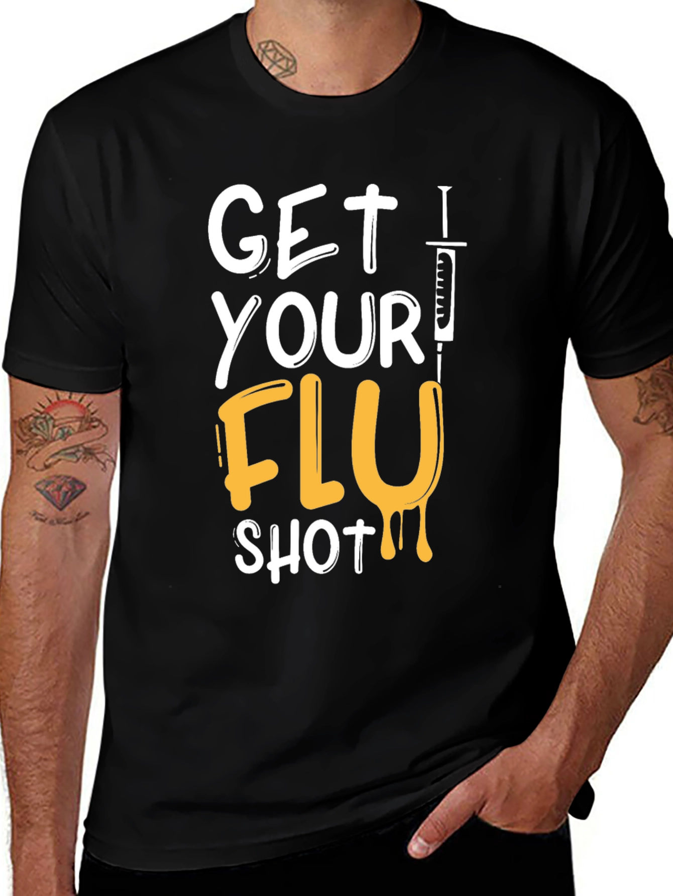 Get Your Flu Shot T-Shirt - Black Graphic Tee