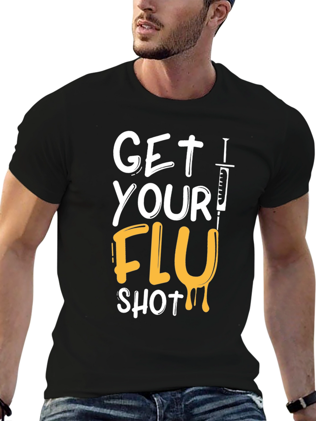 Get Your Flu Shot T-Shirt - Black Graphic Tee