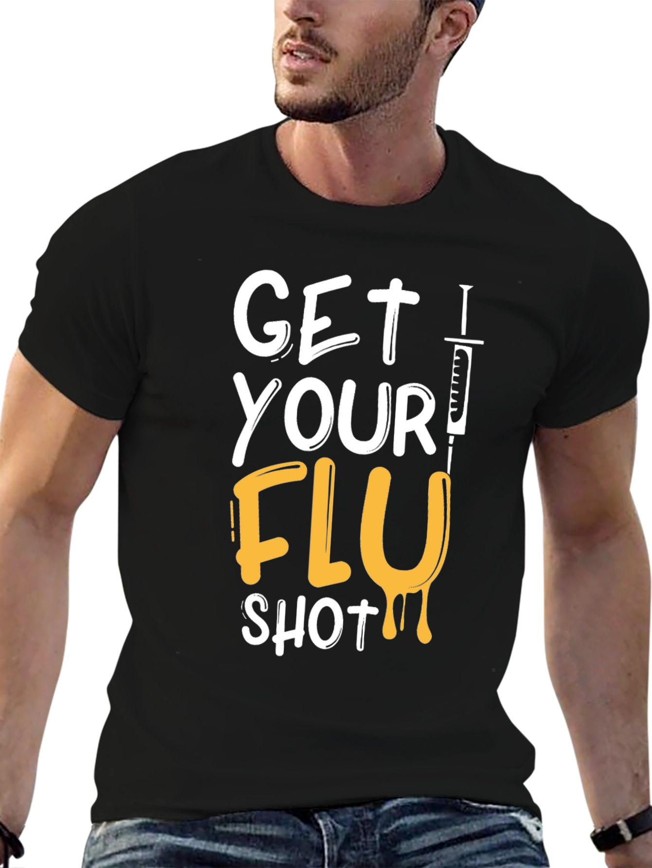 Get Your Flu Shot T-Shirt - Black Graphic Tee