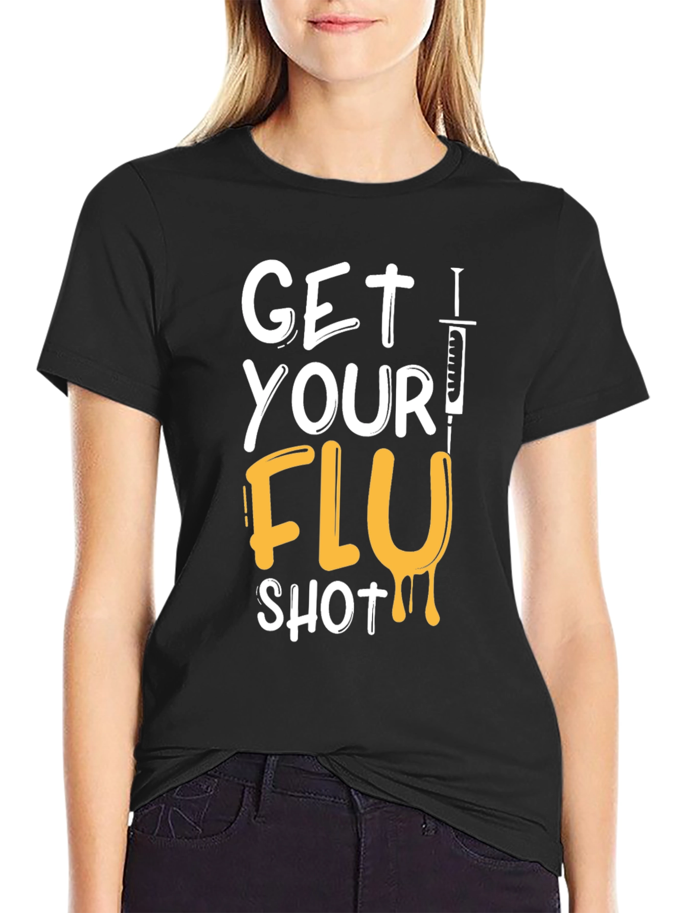 Get Your Flu Shot T-Shirt - Black Graphic Tee