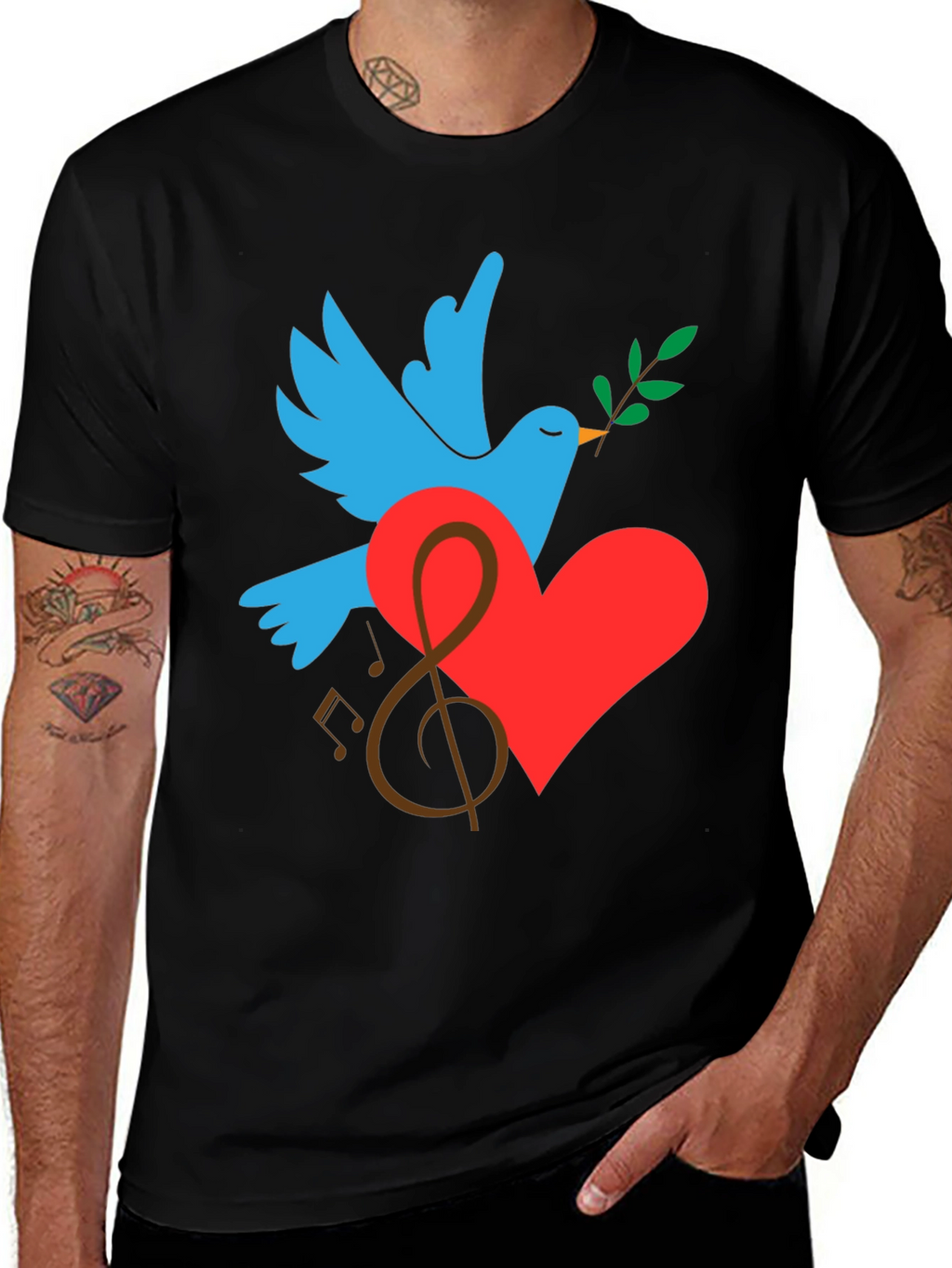 Peace Dove Graphic Print Black T-Shirt