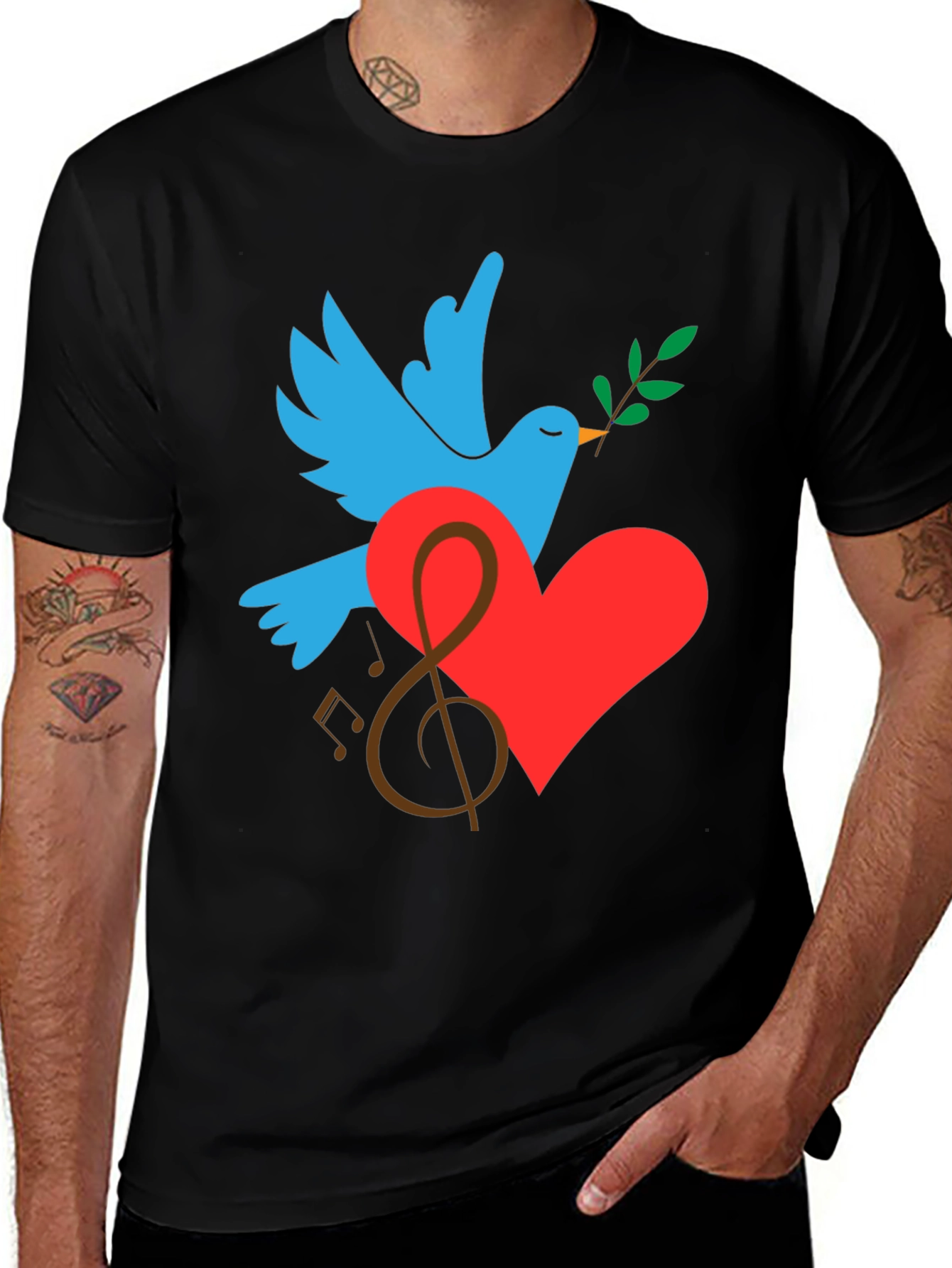 Peace Dove Graphic Print Black T-Shirt