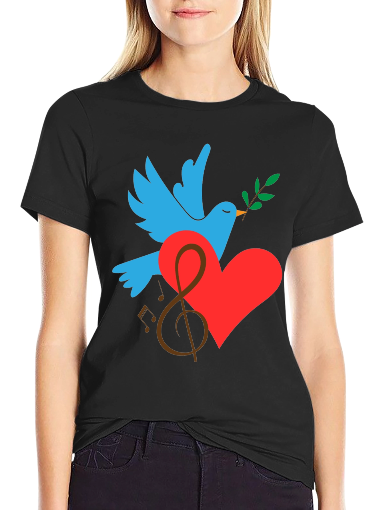 Peace Dove Graphic Print Black T-Shirt