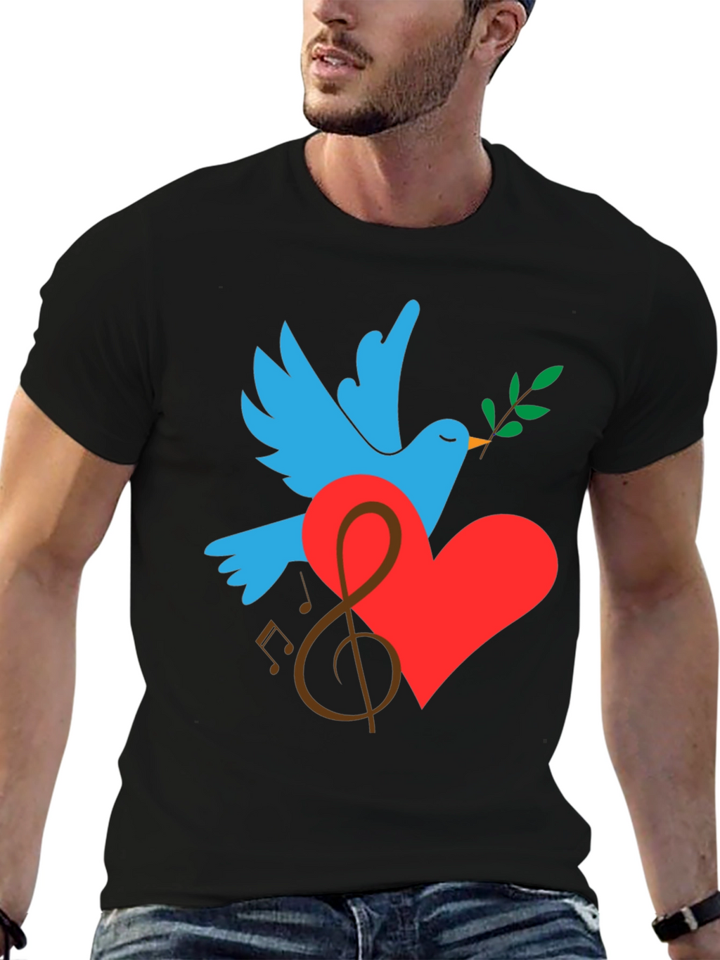 Peace Dove Graphic Print Black T-Shirt