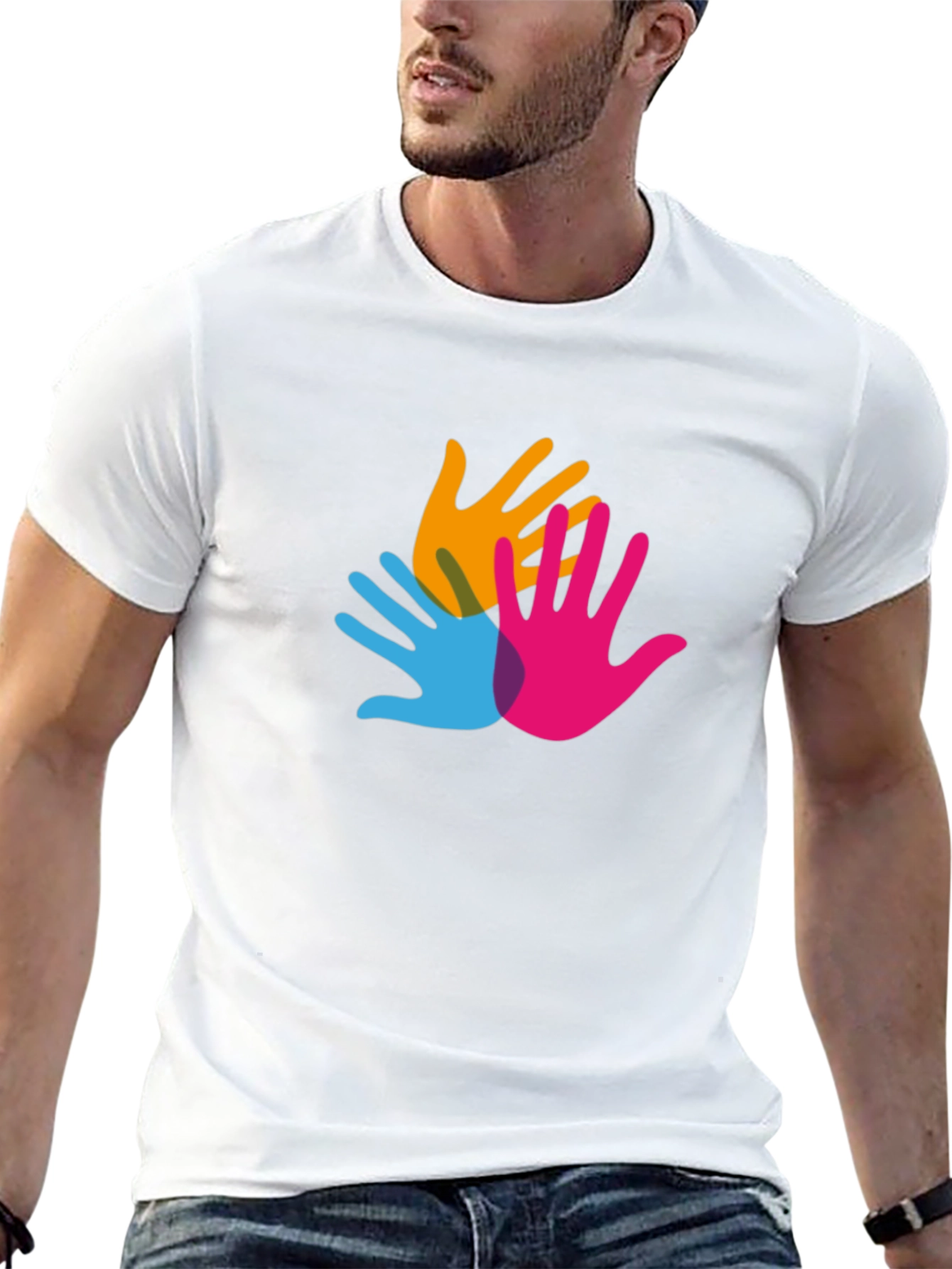 Colorful Hands Graphic Black T-Shirt