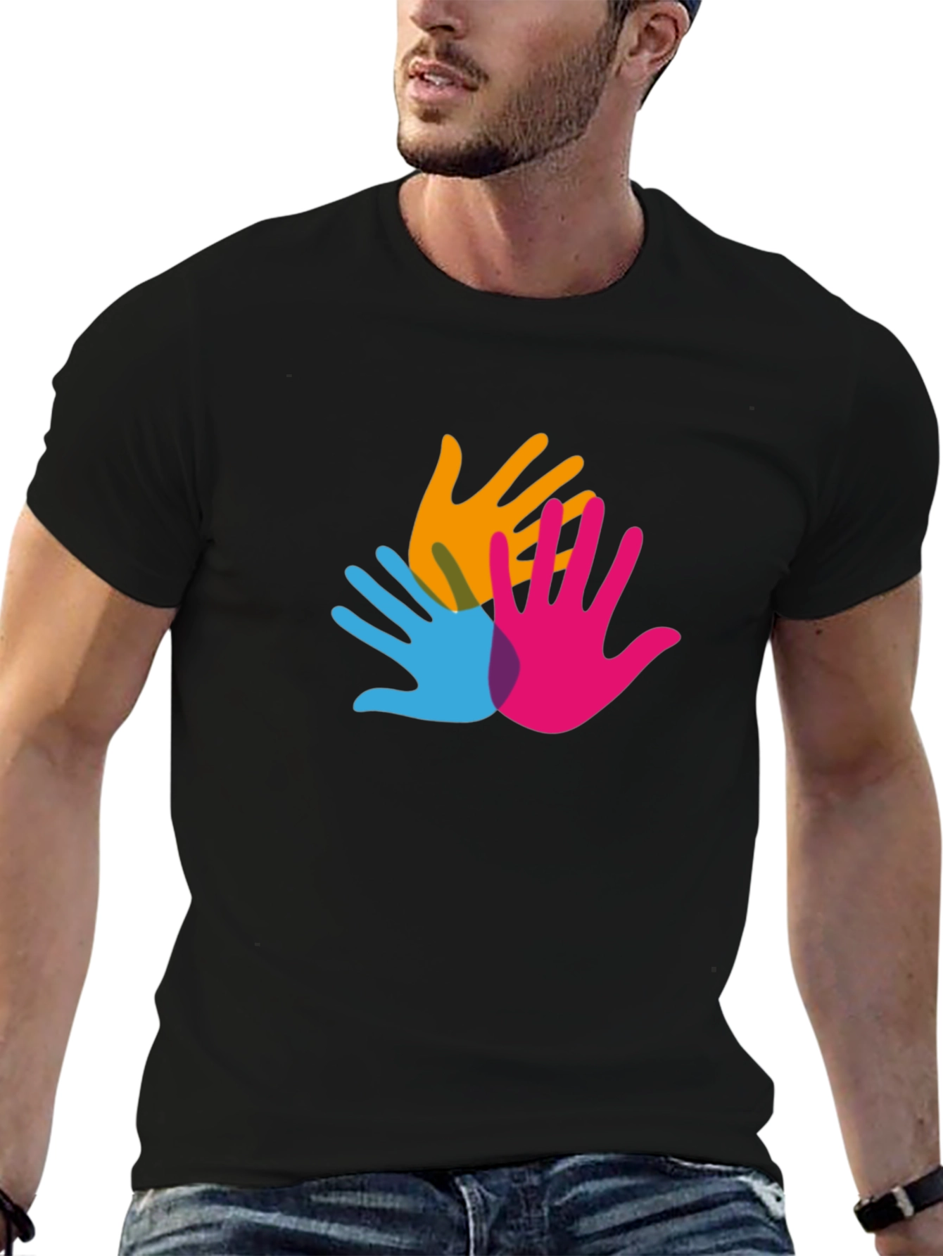 Colorful Hands Graphic Black T-Shirt