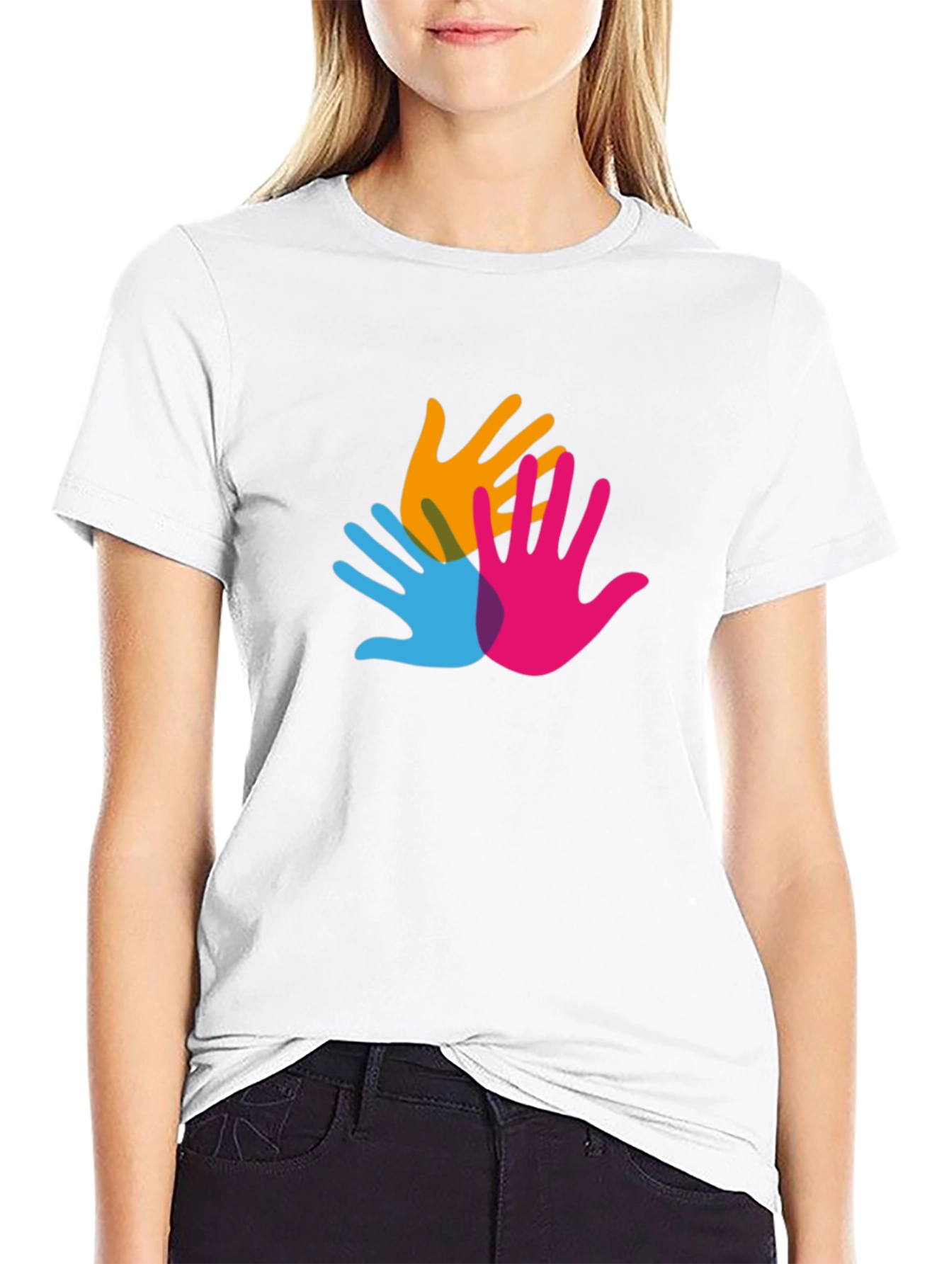 Colorful Hands Graphic Black T-Shirt