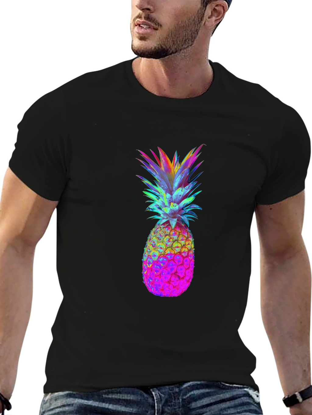 Rainbow Pineapple Graphic Tee - Black