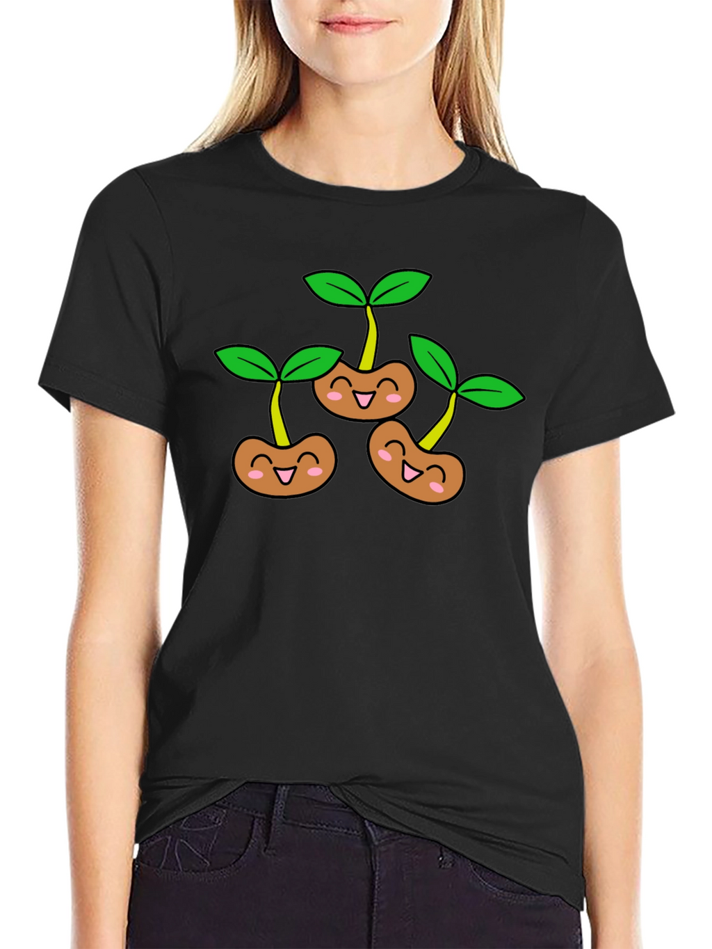 Cute Sprout Graphic T-Shirt - Black