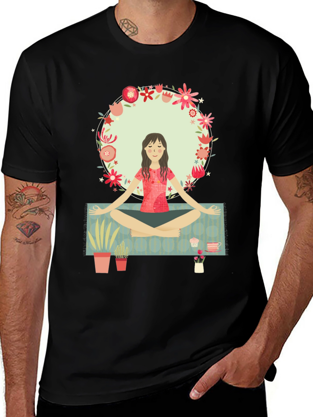 Yoga Girl Flower Circle Graphic Tee