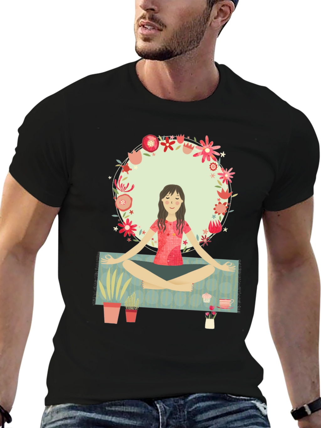 Yoga Girl Flower Circle Graphic Tee