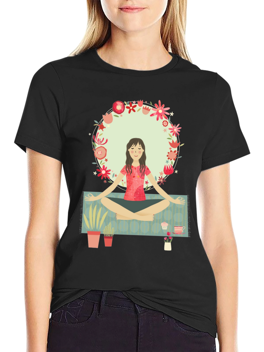 Yoga Girl Flower Circle Graphic Tee