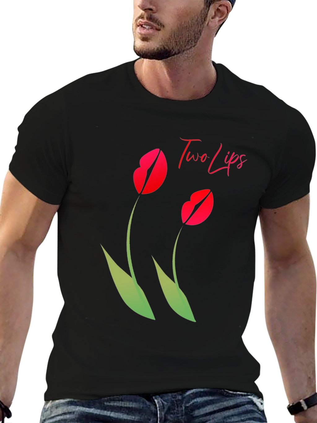 Two Lips Graphic T-Shirt - Stylish Black Tee