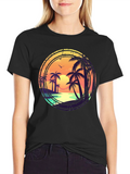 Sunset Beach Graphic Tee - Tropical Palm Tree Design