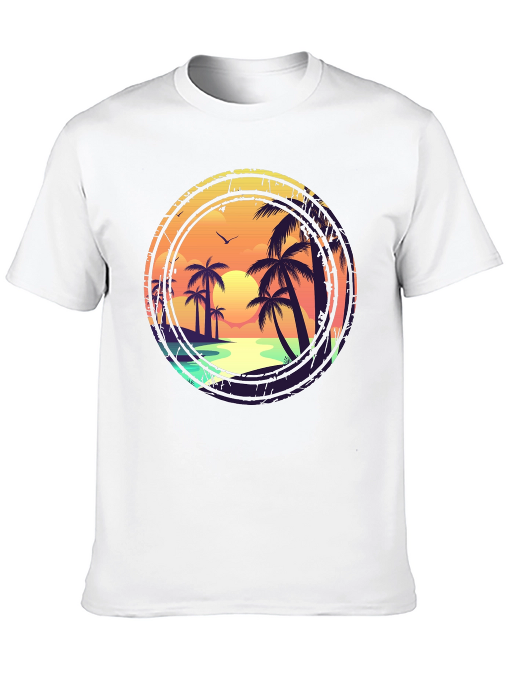 Sunset Beach Graphic Tee - Tropical Palm Tree Design