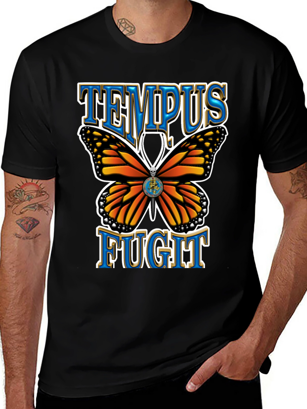 Tempus Fugit Butterfly Graphic Tee - Classic Black