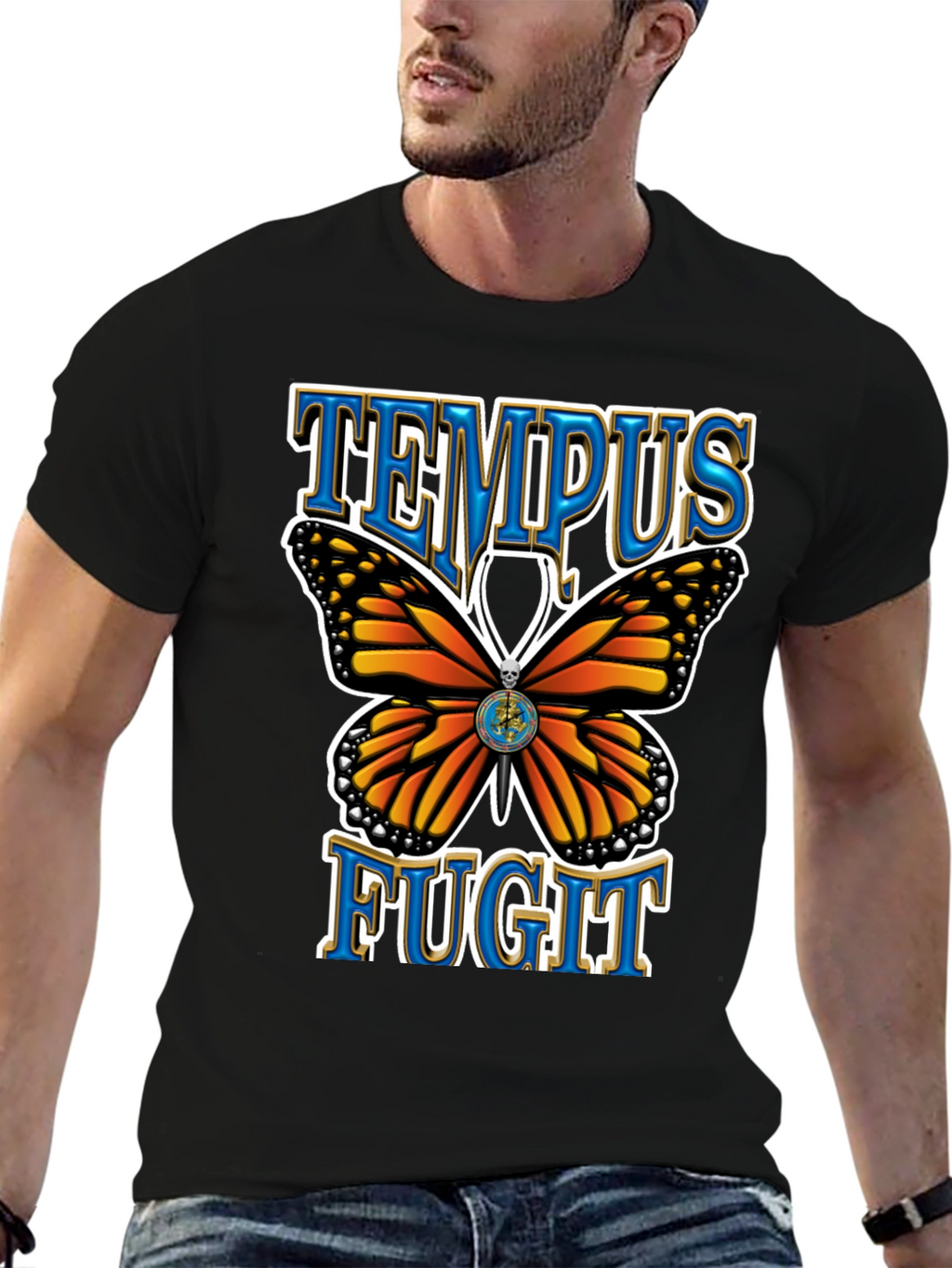 Tempus Fugit Butterfly Graphic Tee - Classic Black