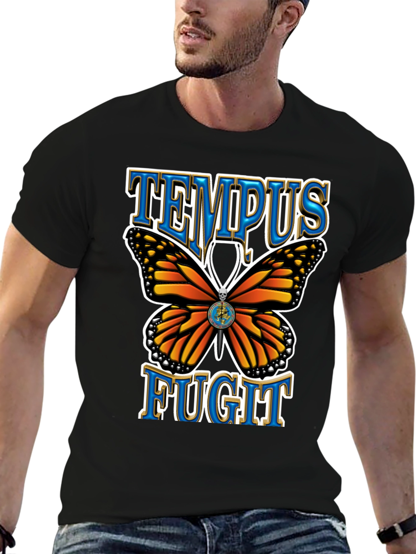 Tempus Fugit Butterfly Graphic Tee - Classic Black