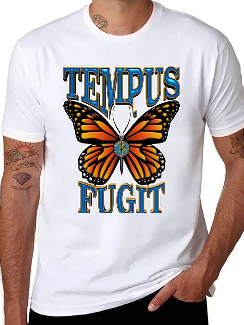 Tempus Fugit Butterfly Graphic Tee - Classic Black