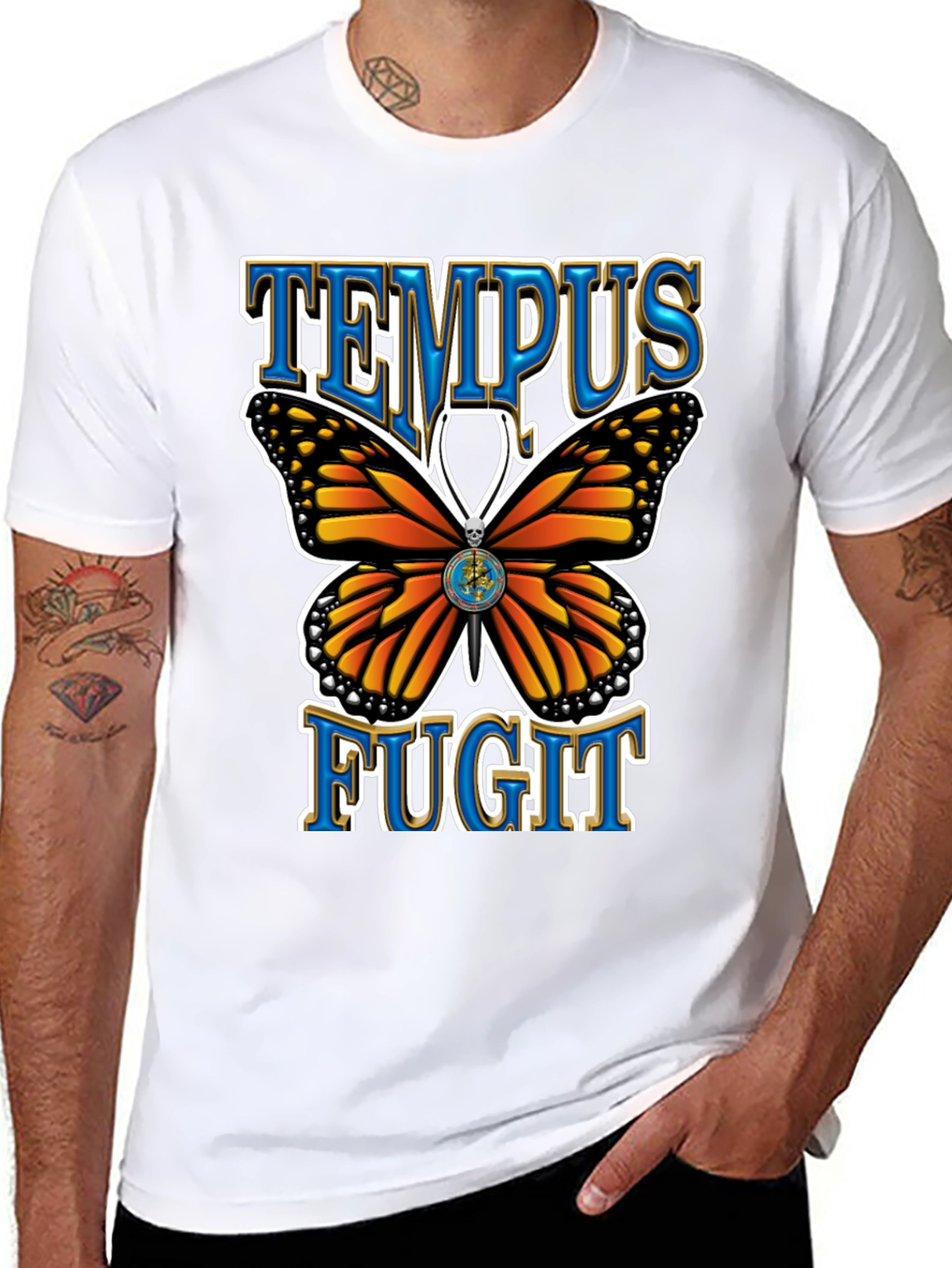 Tempus Fugit Butterfly Graphic Tee - Classic Black