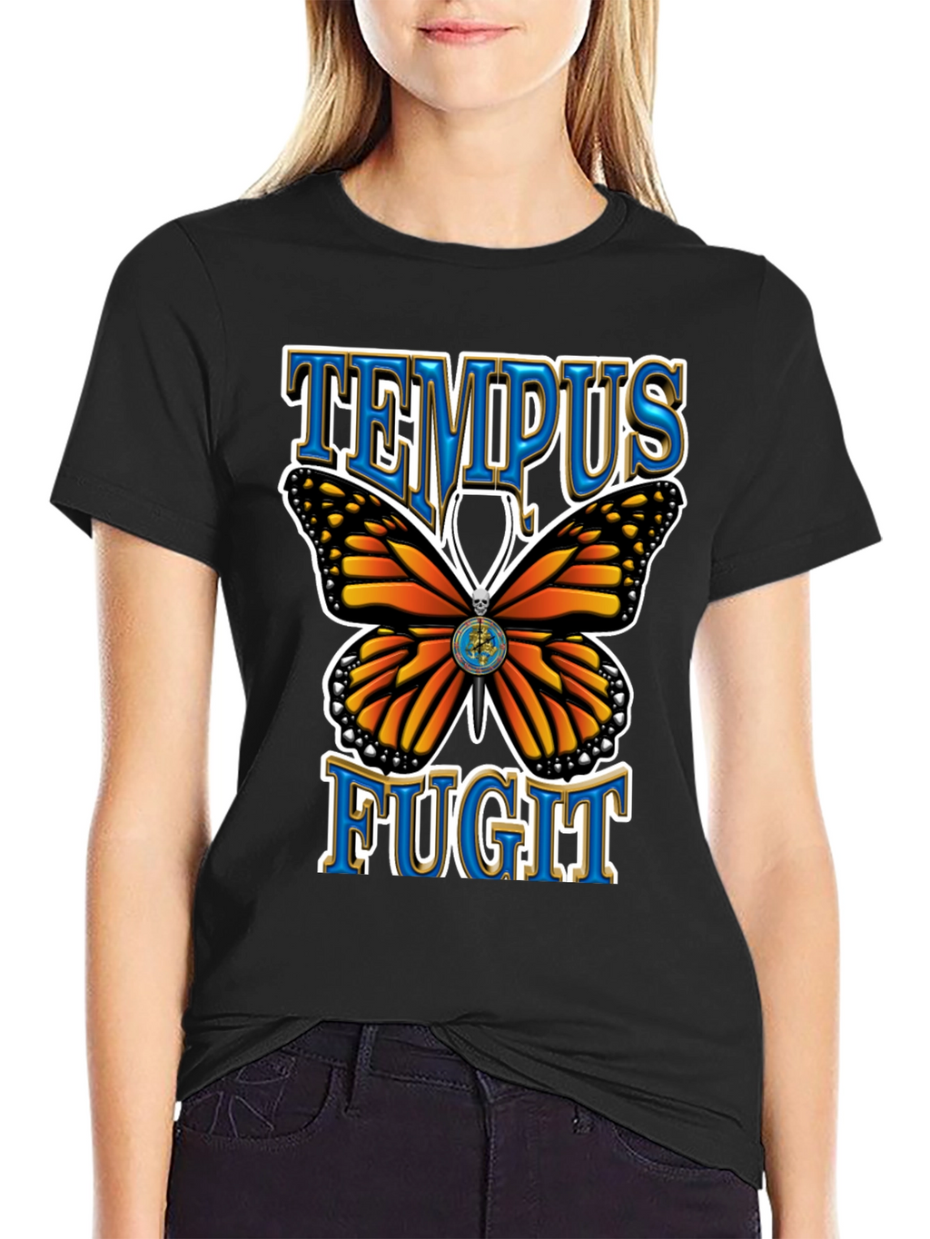 Tempus Fugit Butterfly Graphic Tee - Classic Black