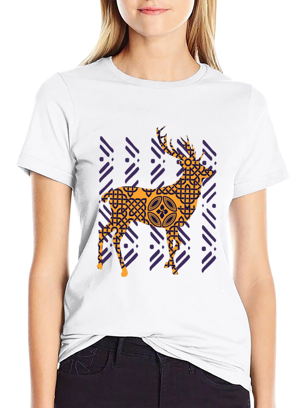 Geometric Deer Graphic Tee - Black