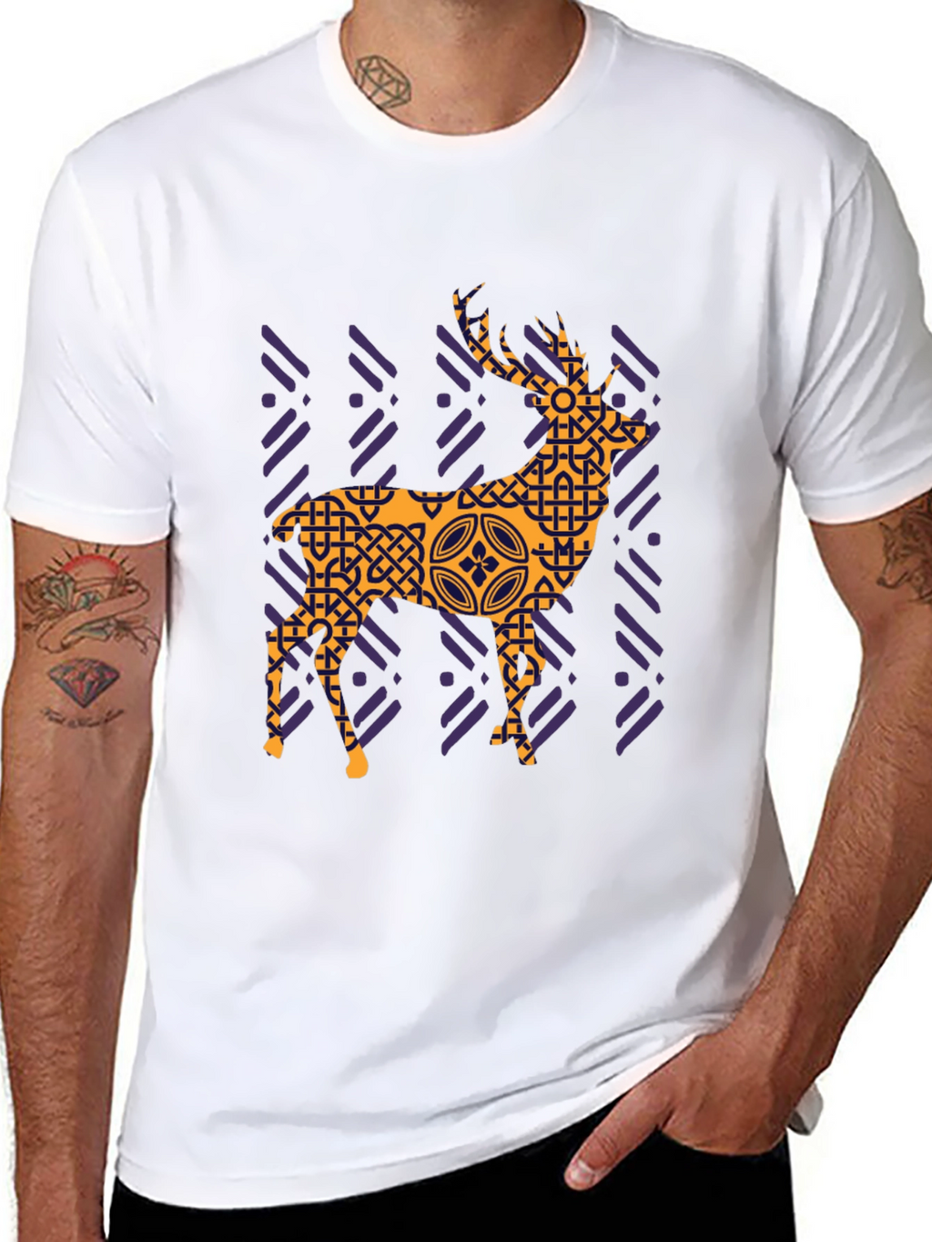 Geometric Deer Graphic Tee - Black