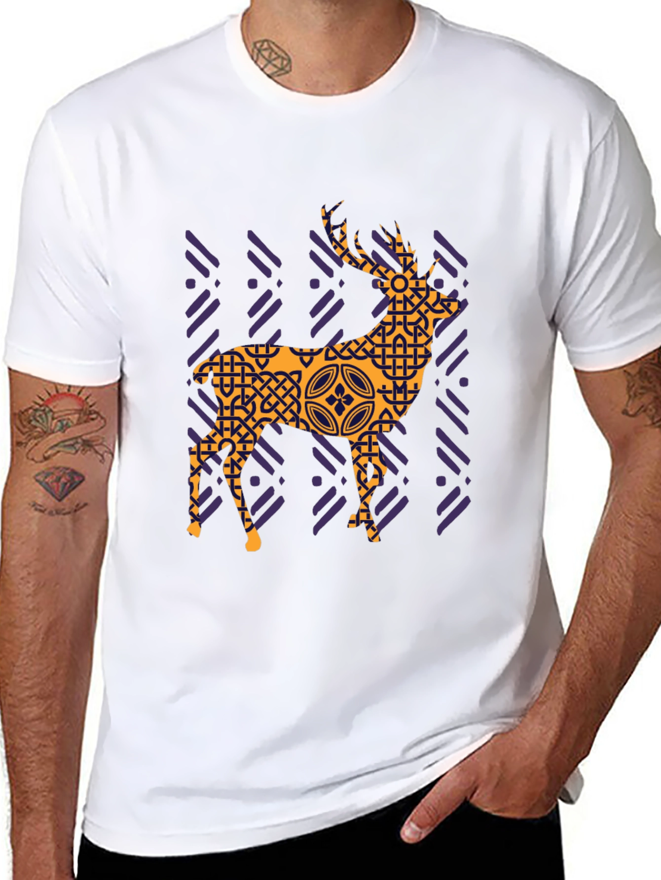 Geometric Deer Graphic Tee - Black