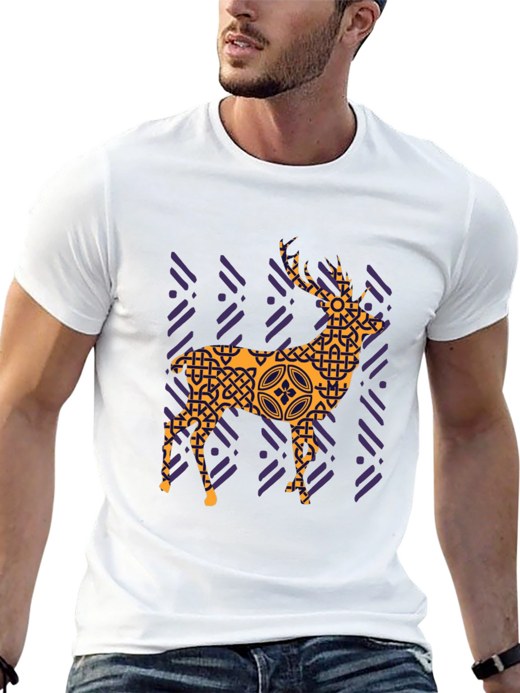 Geometric Deer Graphic Tee - Black
