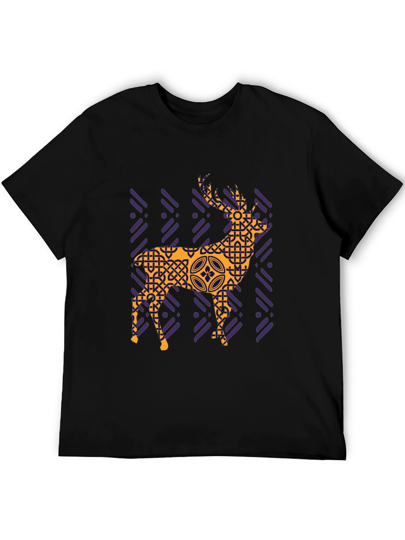 Geometric Deer Graphic Tee - Black