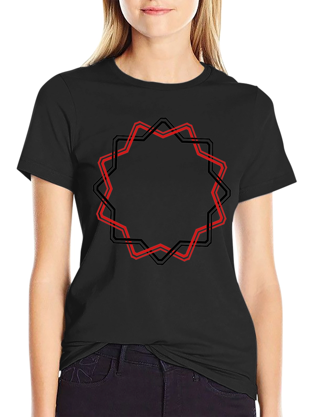 Geometric Star Graphic Black T-Shirt