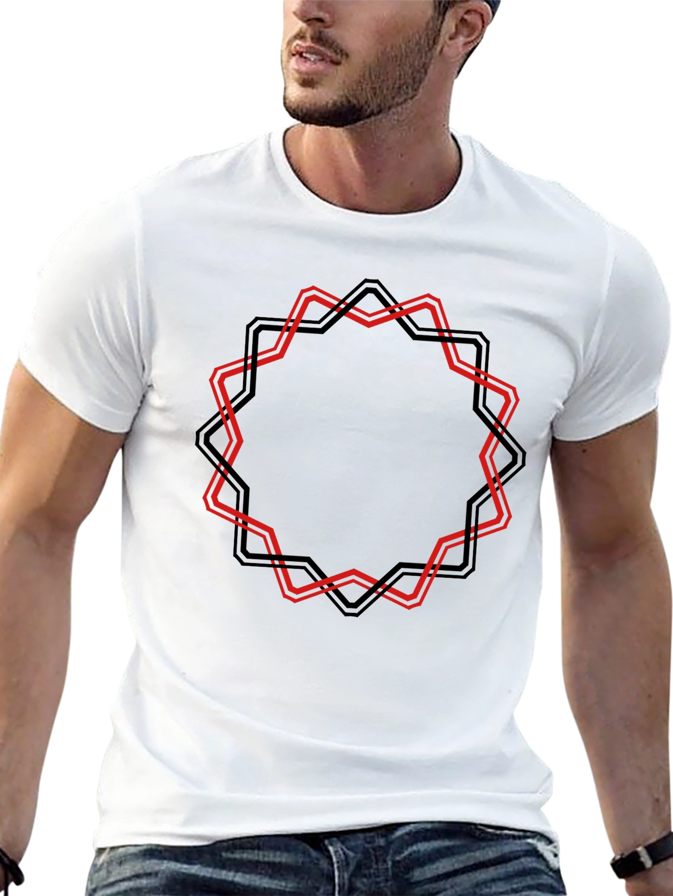 Geometric Star Graphic Black T-Shirt