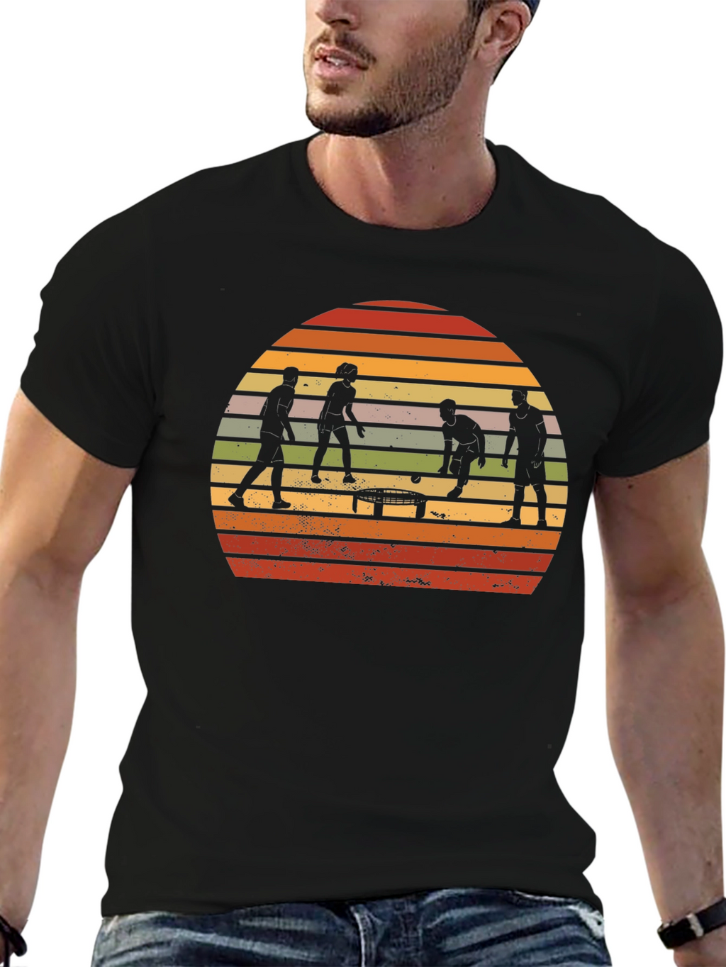 Retro Spikeball T-Shirt - Sunset Silhouette Design
