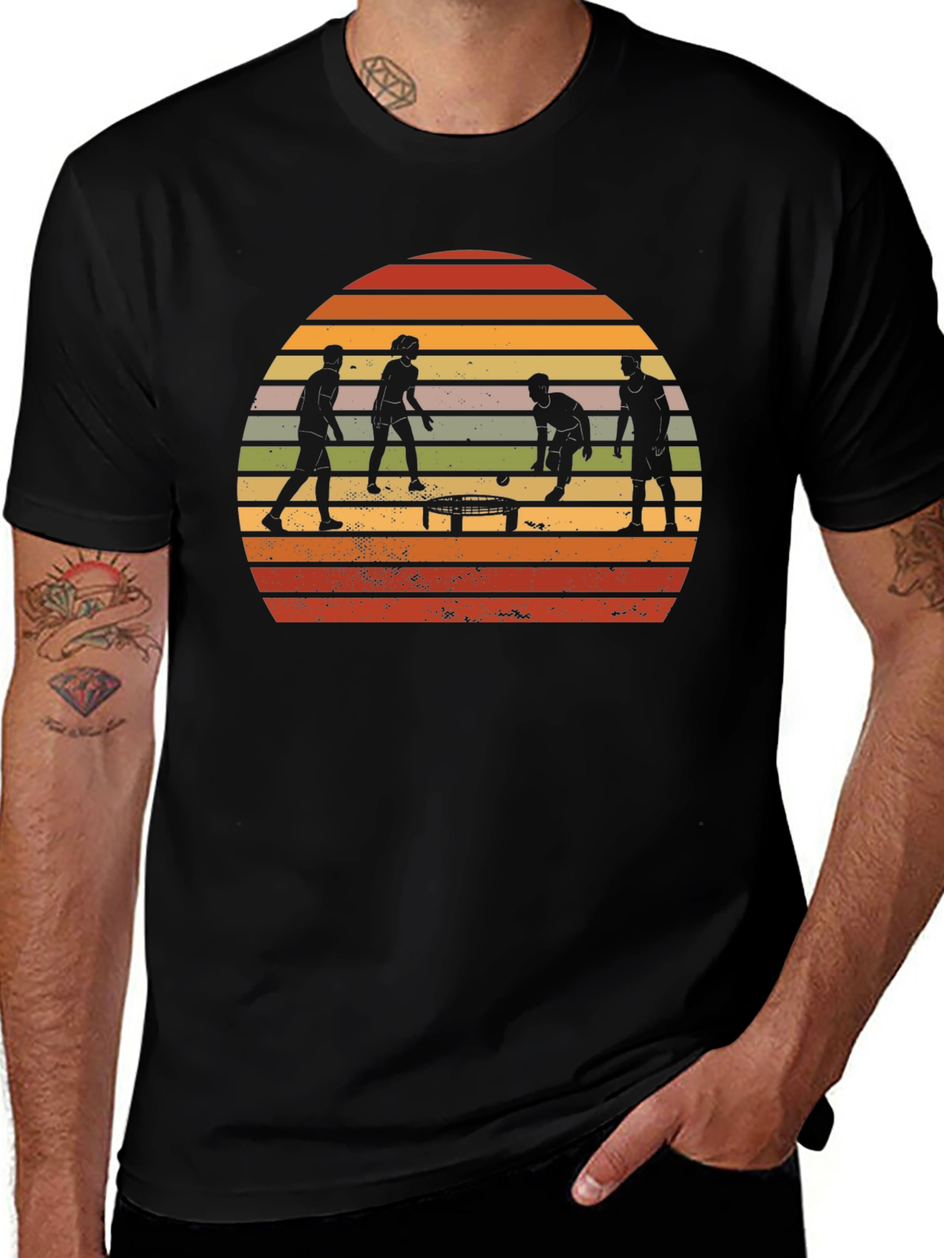 Retro Spikeball T-Shirt - Sunset Silhouette Design