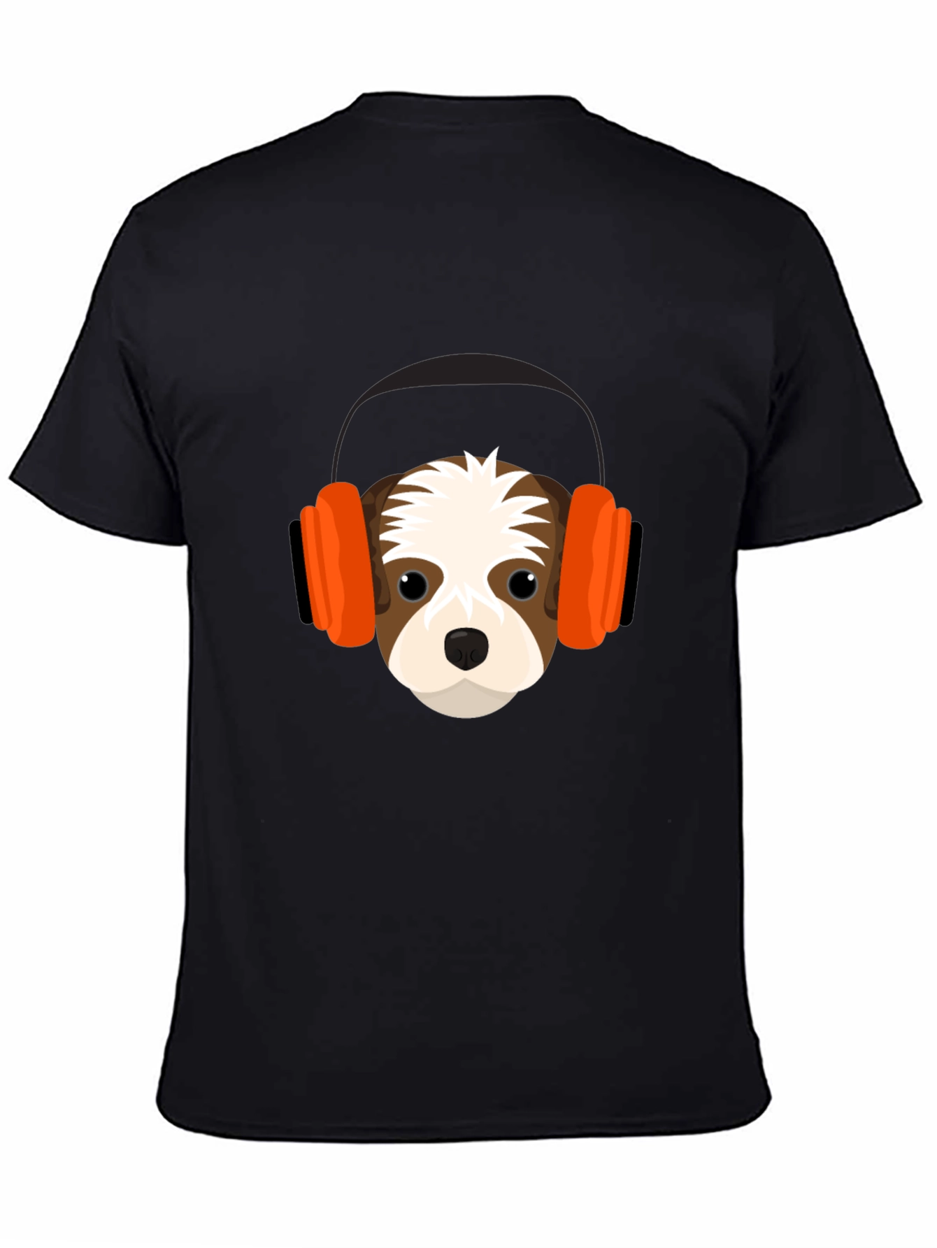 Dog with Headphones Graphic Tee - Black T-Shirt