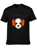 Dog with Headphones Graphic Tee - Black T-Shirt