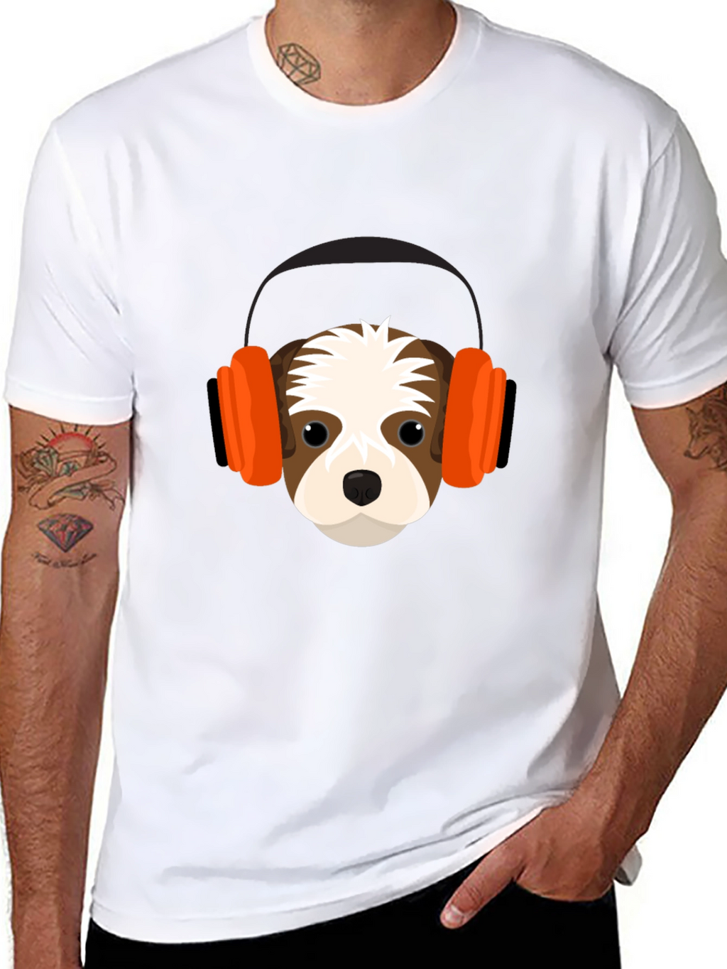 Dog with Headphones Graphic Tee - Black T-Shirt