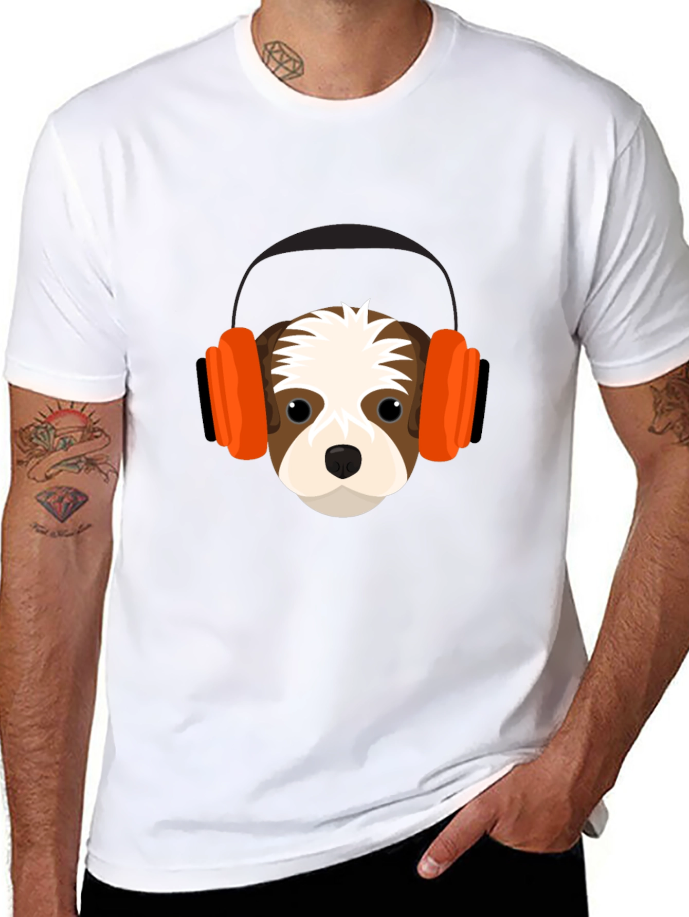 Dog with Headphones Graphic Tee - Black T-Shirt