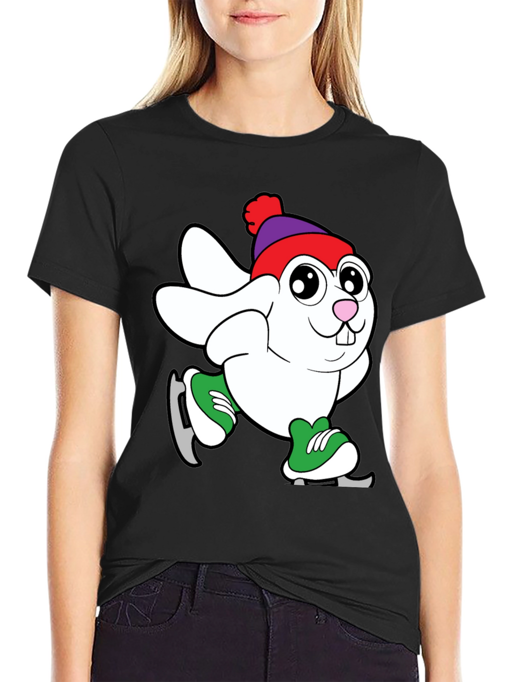 Bunny Ice Skating Graphic T-Shirt
