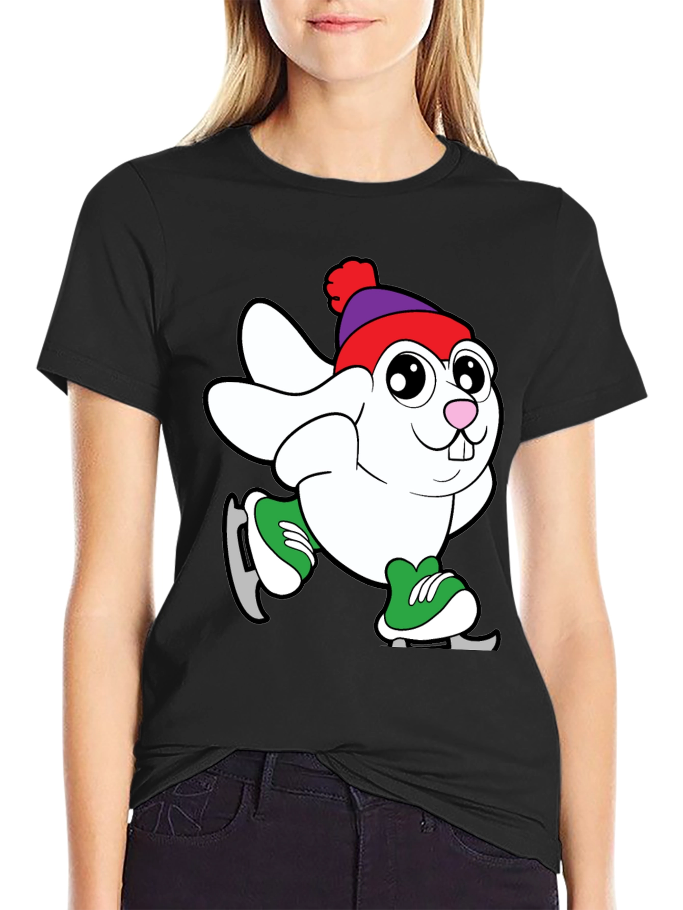 Bunny Ice Skating Graphic T-Shirt