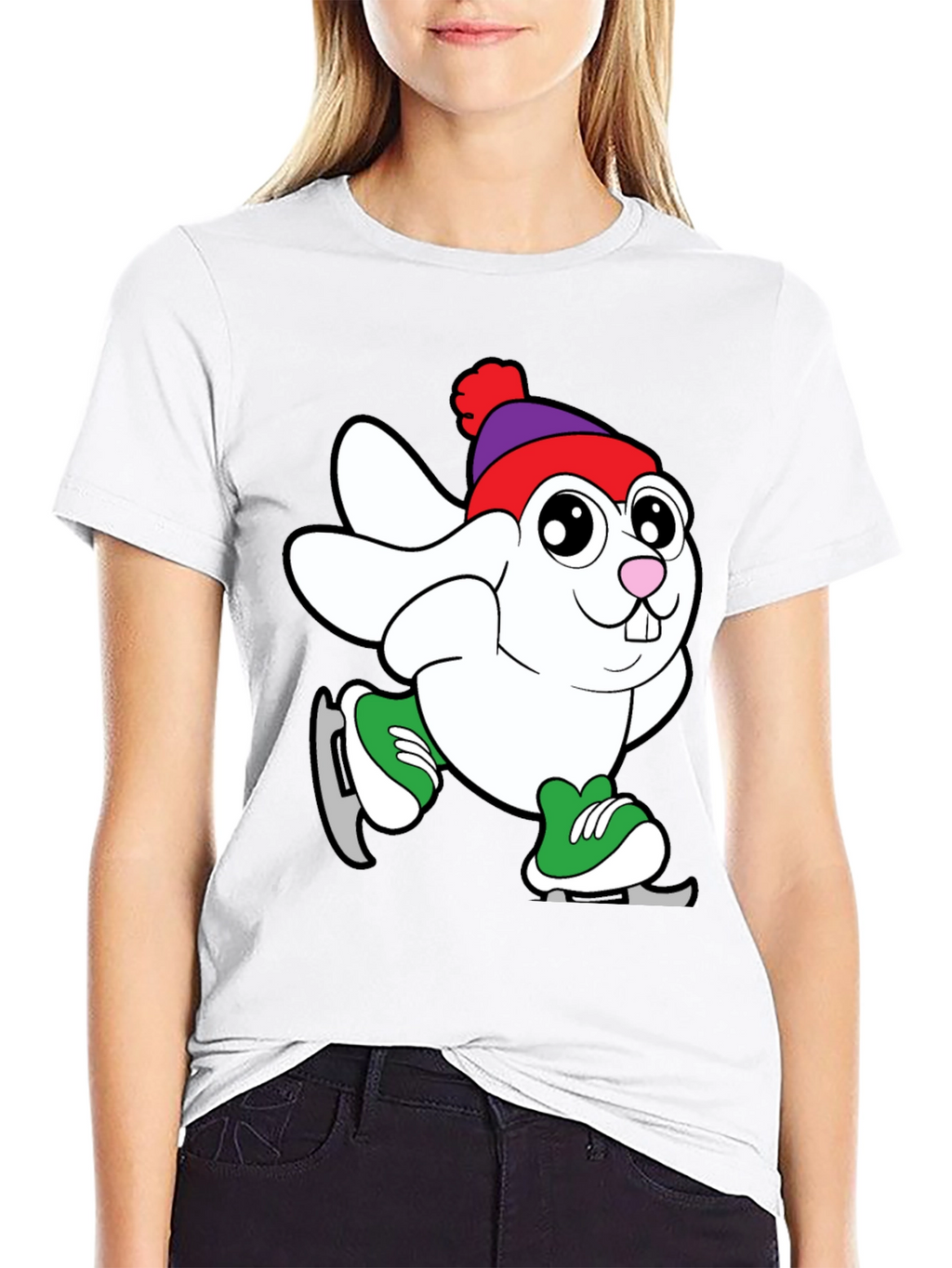 Bunny Ice Skating Graphic T-Shirt