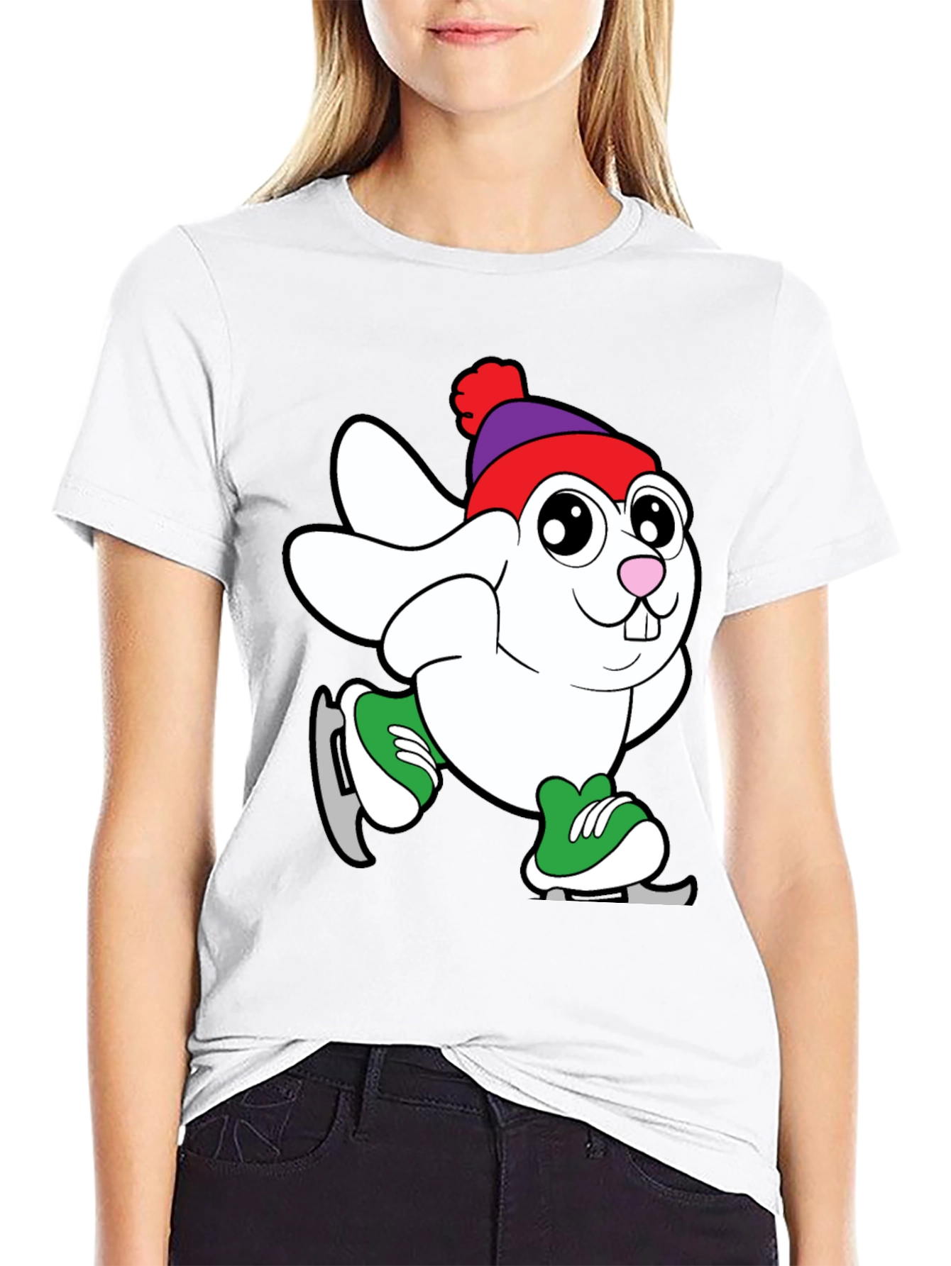 Bunny Ice Skating Graphic T-Shirt